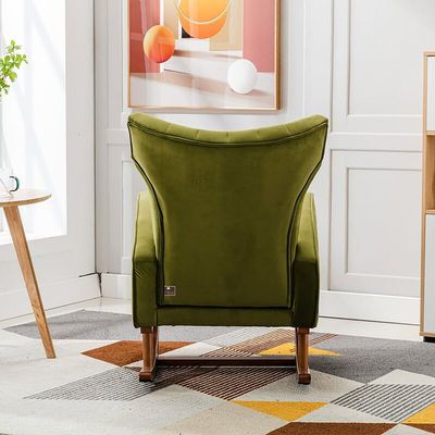Wooden Velvet Accent Rocking Chair (Green)