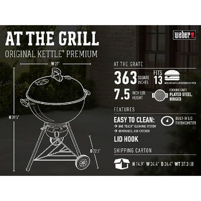 Weber 22 Inch Original Kettle Premium Charcoal Grill Green