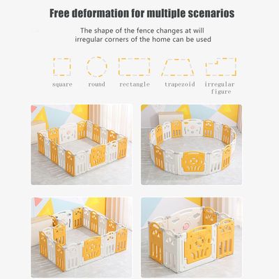 Royal Fortune 14 panel Foldable Baby Playpen for Kids Safety Play Yard - Game Panel and Gate with Safety Lock Adjustable Shape for Children Toddlers Indoors or Outdoors(Yellow+White, 14 Panel)