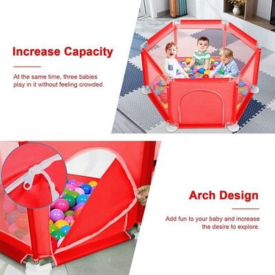 HOCC Six Plate Activity Plapen for Baby Red Color( Without Ocean ball)