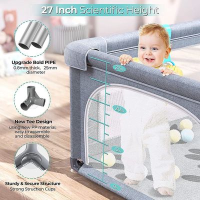 Extra Large Baby Playard with Gate, 150 x 180 cm Infant Safety Activity Center, Sturdy Playpen with Anti-Slip Base Without Balls
