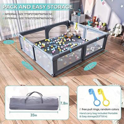 Extra Large Baby Playard with Gate, 150 x 180 cm Infant Safety Activity Center, Sturdy Playpen with Anti-Slip Base Without Balls