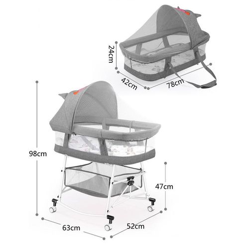 3-in-1 Portable Baby Sleeper Rocking Cradle Bed Grey