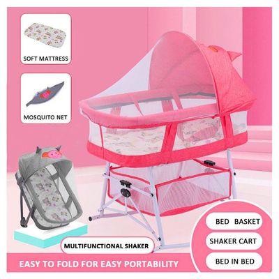 3-in-1 Portable Baby Sleeper Rocking Cradle Bed Pink