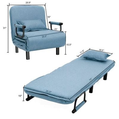 HOCC Convertible Chair Bed, Tri-Fold Sofa Bed with Adjustable Backrest & Pillow 65 x 190cm