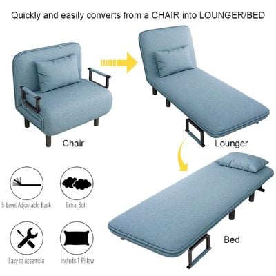 HOCC Convertible Chair Bed, Tri-Fold Sofa Bed with Adjustable Backrest & Pillow 65 x 190cm