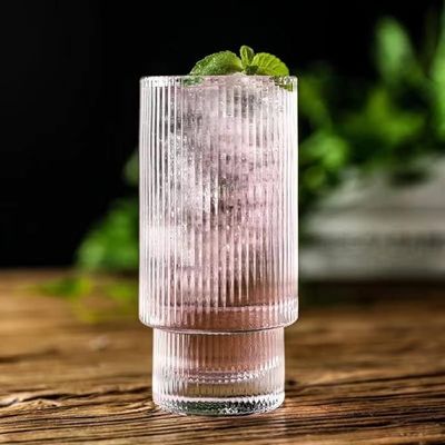 1CHASE® Borosilicate Ribbed Glassware Drinking Glasses with Straws 400 ML ( Set of 4 ) Ribbed Glass Mason Jar Vintage Fluted Glassware
