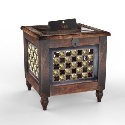 Beautiful Antique Wooden Square Stool with Storage for Living and Bedroom