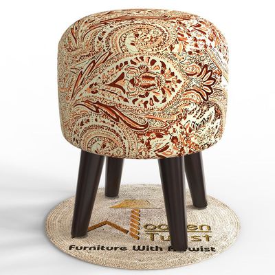 Wooden Twist Puffy Ottoman Stool For Living Room Pack Of 1
