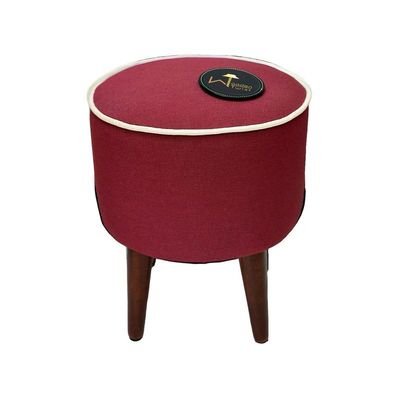 Rope Design Round Puffy Ottoman Stool For Living Room ( Walnut Finish, Pack of 1 )