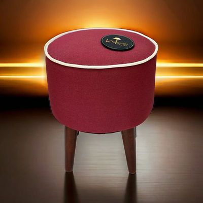 Rope Design Round Puffy Ottoman Stool For Living Room ( Walnut Finish, Pack of 1 )