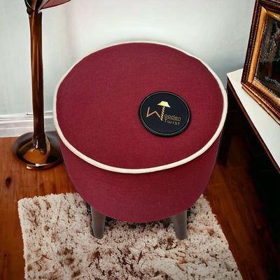 Rope Design Round Puffy Ottoman Stool For Living Room ( Walnut Finish, Pack of 1 )
