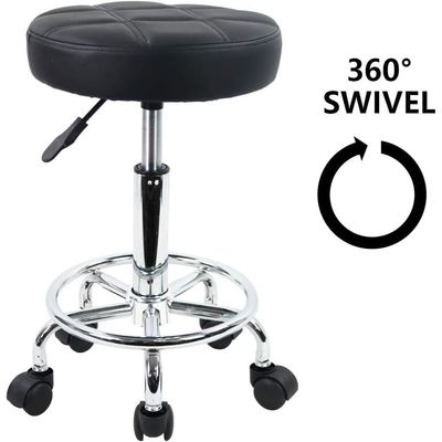 Wooden Twist Rolling PU Leather Height Adjustable Swivel Round Stool With Wheels