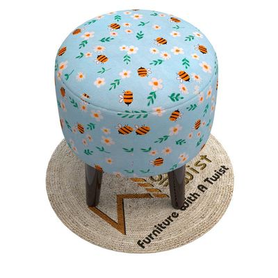 Wooden Twist Harlequin Puffy Ottoman Stool For Living Room