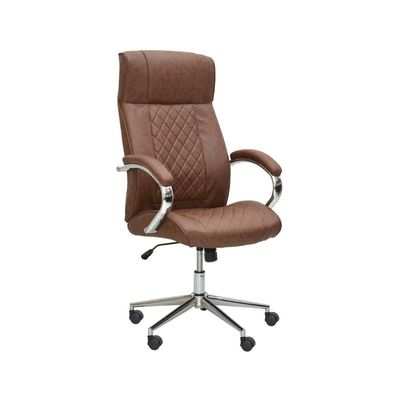 Executive Office Chair, Ergonomic Office Chair, Contoured And Height Adjustable Leather Seat, High Back, Chrome Arms And Tilt Lock Lever, Brown Color