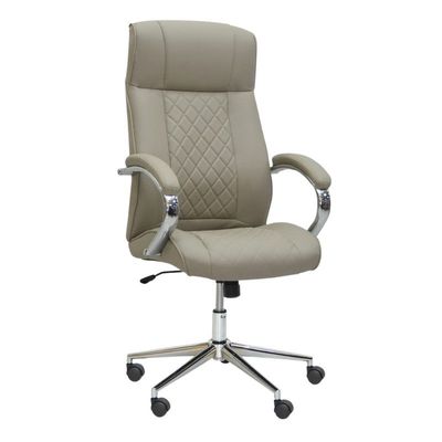 Executive Office Chair, Ergonomic Office Chair, Contoured And Height Adjustable Leather Seat, High Back, Chrome Arms And Tilt Lock Lever, Grey Color