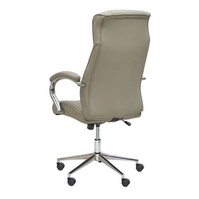 Executive Office Chair, Ergonomic Office Chair, Contoured And Height Adjustable Leather Seat, High Back, Chrome Arms And Tilt Lock Lever, Grey Color