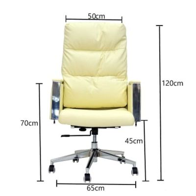 Ergonomic Boss Office Chair, Computer Desk Chair, PU material, Steel Structure, Smooth leather and lumber support with adjustable Height, Off White