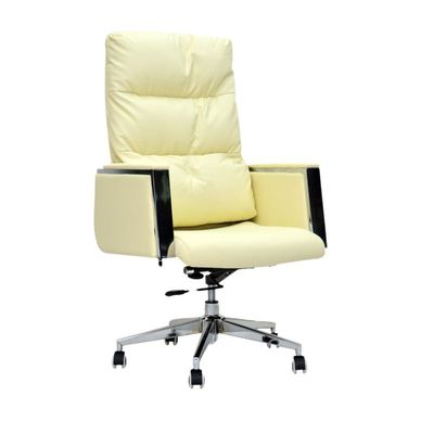 Ergonomic Boss Office Chair, Computer Desk Chair, PU material, Steel Structure, Smooth leather and lumber support with adjustable Height, Off White