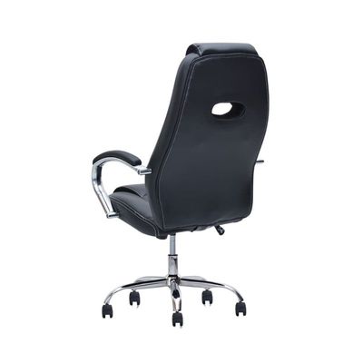 Executive Office Chair, Ergonomic Office Chair, Contoured And Height Adjustable Leather Seat, High Back, Chrome Arms And Tilt Lock Lever, BLACK Color