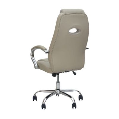 Executive Office Chair, Ergonomic Office Chair, Contoured And Height Adjustable Leather Seat, High Back, Chrome Arms And Tilt Lock Lever, GREY Color