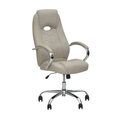 Executive Office Chair, Ergonomic Office Chair, Contoured And Height Adjustable Leather Seat, High Back, Chrome Arms And Tilt Lock Lever, GREY Color