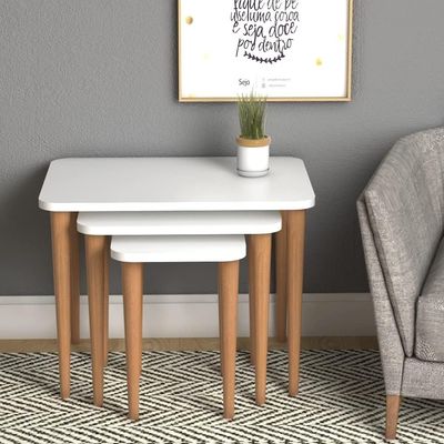 Home Canvas Letto Nested Coffee Table Set Of Three For Living Room Home Office Contemporary Stacking End Side Table Leisure Night Stand Wooden Legs Telephone Table- White