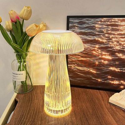 Mushroom Style Crystal Touch Table Lamp  3 Colors Rechargeable Table Lamp with Touch Control