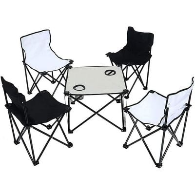 YATAI Set of 4 Folding Chairs With Folding Table - Lightweight Outdoor Camping Chair Table Set With Carry Bag Perfect For Garden Caravan Trips Fishing and BBQ Beach Chair - Picnic Table and Chairs Set