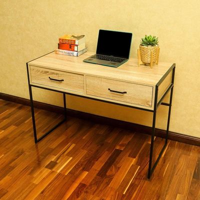 YATAI Solid Wood Computer Table With Metal Frame 2 Drawer Storage Organizer - TV Stand Dressing Table Wooden Table – Wooden Shelf Storage Organiser – Office Desk Table With Shelves – Laptop Table