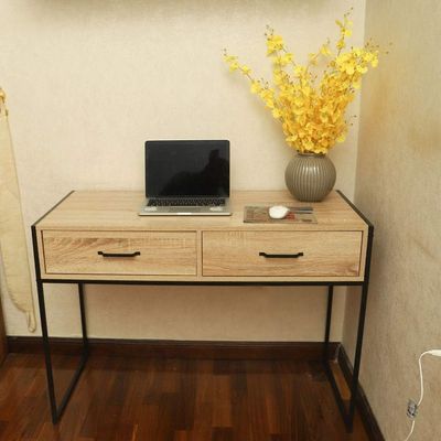 YATAI Solid Wood Computer Table With Metal Frame 2 Drawer Storage Organizer - TV Stand Dressing Table Wooden Table – Wooden Shelf Storage Organiser – Office Desk Table With Shelves – Laptop Table
