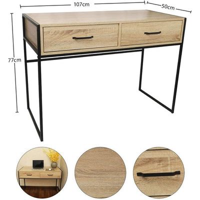 YATAI Solid Wood Computer Table With Metal Frame 2 Drawer Storage Organizer - TV Stand Dressing Table Wooden Table – Wooden Shelf Storage Organiser – Office Desk Table With Shelves – Laptop Table