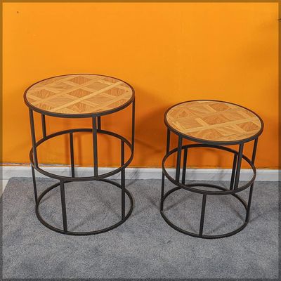 YATAI Round End table, Set Of 2 Wooden Nightstand End table, End table with Metal Frame, Anti-Rust Waterproof Center Tables, Coffee Table for Living Room, Bedroom, Balcony, Office, Apartment