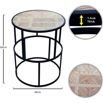 YATAI Round End table, Set Of 2 Wooden Nightstand End table, End table with Metal Frame, Anti-Rust Waterproof Center Tables, Coffee Table for Living Room, Bedroom, Balcony, Office, Apartment