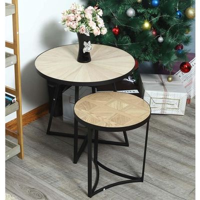 YATAI Nested Coffee Table, Round End table With Metal Frame, Antique Eco-friendly Wooden BedEnd table, Durable Non-toxic Nightstand End table, Tea Table for Small Spaces Living Room, Balcony, Office