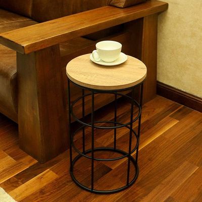 YATAI Round End table, Wooden Nightstand Coffee Table, Easy to Assemble Modern End table with Metal Frame, Anti-Rust Waterproof Center End table for Living Room, Bedroom, Balcony, Office