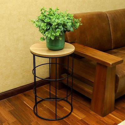 YATAI Round End table, Wooden Nightstand Coffee Table, Easy to Assemble Modern End table with Metal Frame, Anti-Rust Waterproof Center End table for Living Room, Bedroom, Balcony, Office