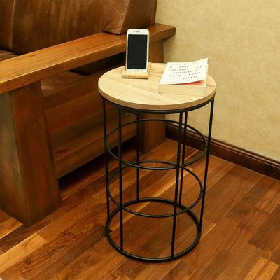 YATAI Round End table, Wooden Nightstand Coffee Table, Easy to Assemble Modern End table with Metal Frame, Anti-Rust Waterproof Center End table for Living Room, Bedroom, Balcony, Office