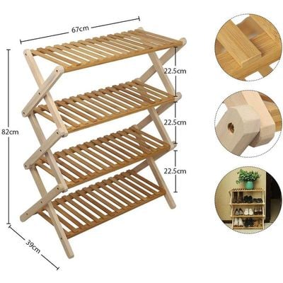 YATAI 4 Tier Bamboo Shoe Rack Free-Standing Foldable Wooden Shelf Storage Organizer – Flowers Plant Pot Stand Display Rack For Indoor Outdoor Use – Wooden Bookshelf Rack – Bookcase Storage Organizer