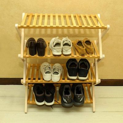 YATAI 4 Tier Bamboo Shoe Rack Free-Standing Foldable Wooden Shelf Storage Organizer – Flowers Plant Pot Stand Display Rack For Indoor Outdoor Use – Wooden Bookshelf Rack – Bookcase Storage Organizer