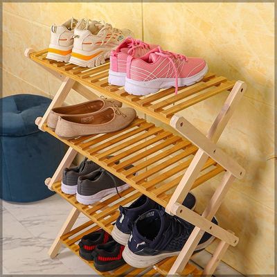 YATAI 4 Tier Bamboo Shoe Rack Free-Standing Foldable Wooden Shelf Storage Organizer – Flowers Plant Pot Stand Display Rack For Indoor Outdoor Use – Wooden Bookshelf Rack – Bookcase Storage Organizer