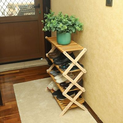 YATAI 4 Tier Bamboo Shoe Rack Free-Standing Foldable Wooden Shelf Storage Organizer – Flowers Plant Pot Stand Display Rack For Indoor Outdoor Use – Wooden Bookshelf Rack – Bookcase Storage Organizer