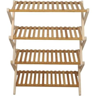 YATAI 4 Tier Bamboo Shoe Rack Free-Standing Foldable Wooden Shelf Storage Organizer – Flowers Plant Pot Stand Display Rack For Indoor Outdoor Use – Wooden Bookshelf Rack – Bookcase Storage Organizer