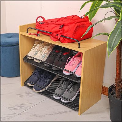 YATAI Solid Wood Shoe Rack - 3 Tier Shoe Bench With Metal Shelves - Shoe Storage Organizer - Shoe Stand For Entryway Hallway Closet Bedroom Living Room Furniture – Wooden Storage Rack Book Shelf