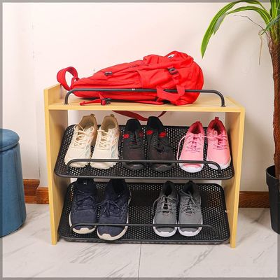 YATAI Solid Wood Shoe Rack - 3 Tier Shoe Bench With Metal Shelves - Shoe Storage Organizer - Shoe Stand For Entryway Hallway Closet Bedroom Living Room Furniture – Wooden Storage Rack Book Shelf