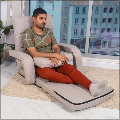 YATAI Lazy Floor Chair | Adjustable Sofa Chair With Arms and Pillow | 3-In-1 Folding Sofa Bed with Pillow for Single Sleep | Floor Sofa for Office Home (BEIGE)