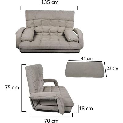 YATAI Sofa Lounger Bed with Armrests and A Pillow | Foldable 2 Seater Majilis Lazy Couch Sofa | Adjustable Backrest Fully Assembled Sofa for Multipurpose (BEIGE)