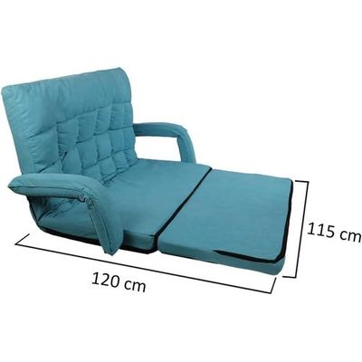 YATAI Sofa Lounger Bed with Armrests and A Pillow | Foldable 2 Seater Majilis Lazy Couch Sofa | Adjustable Backrest Fully Assembled Sofa for Multipurpose (BLUE)