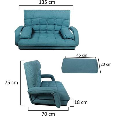 YATAI Sofa Lounger Bed with Armrests and A Pillow | Foldable 2 Seater Majilis Lazy Couch Sofa | Adjustable Backrest Fully Assembled Sofa for Multipurpose (BLUE)