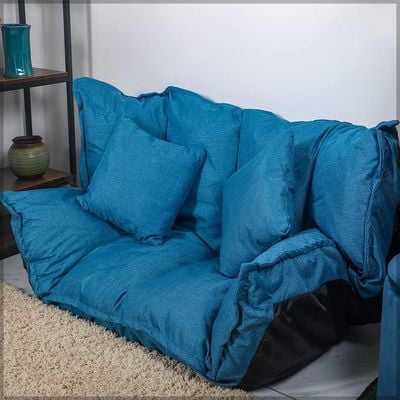 Yatai Foldable Floor Sofa 2 Seater Majlis Lazy Couch Sofa Floor With Bed & 2 Pillows Seating Back Support Floor with Adjustable Backrest Fully Assembled for Reading Sleeping TV Watching Gaming (Blue)